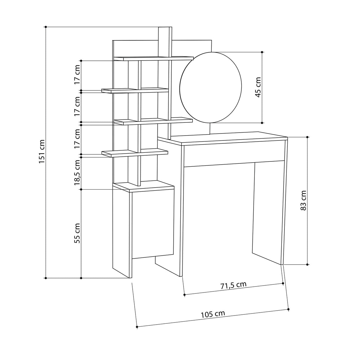 Stol za šminkanje, Bijela boja hrast, Mup - White, Oak