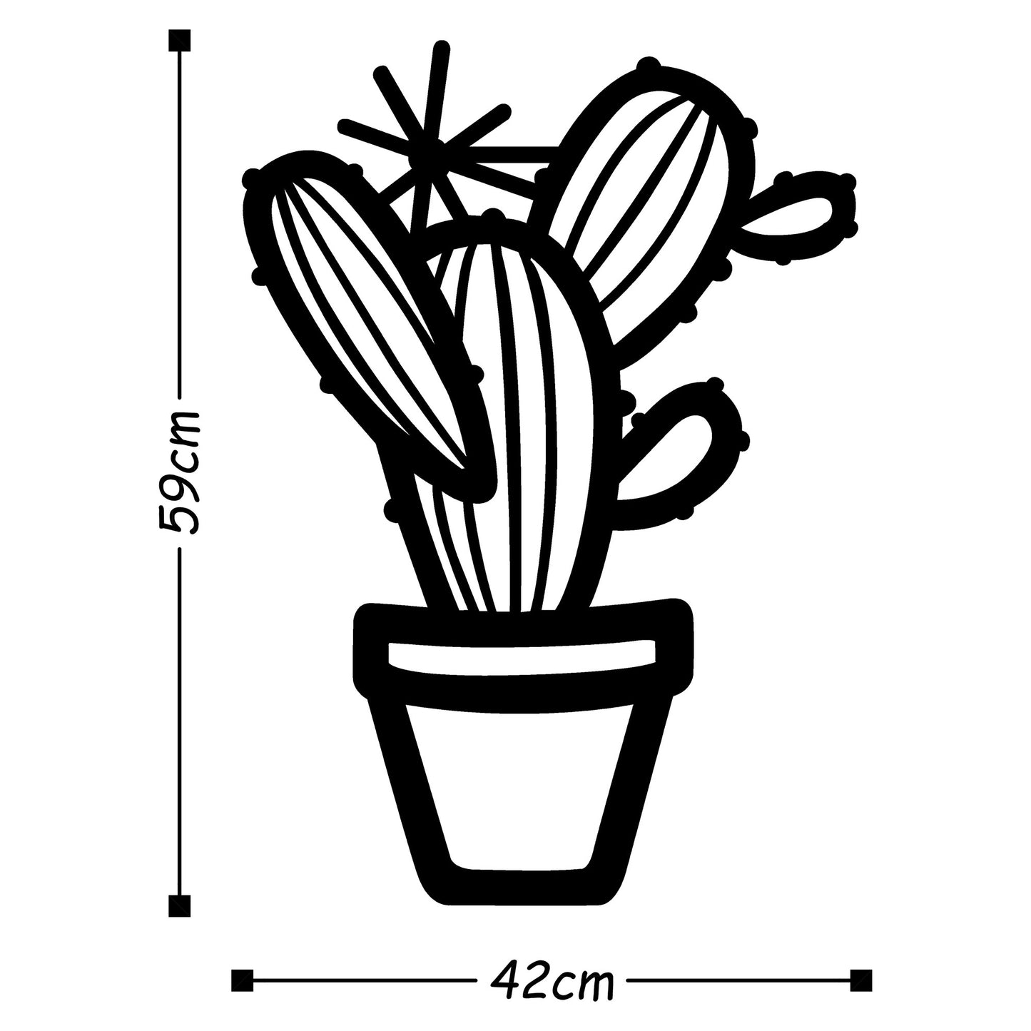 Metalna zidna dekoracija, Cactus - Black
