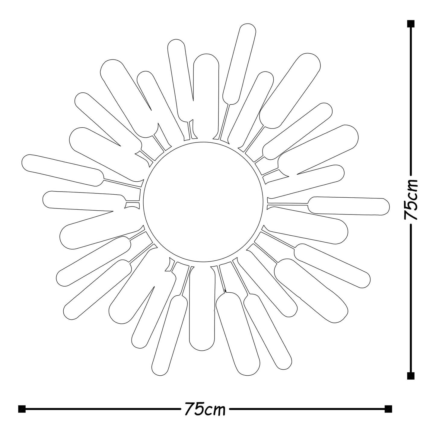 Metalna zidna dekoracija, Metal Art Mirror Sun
