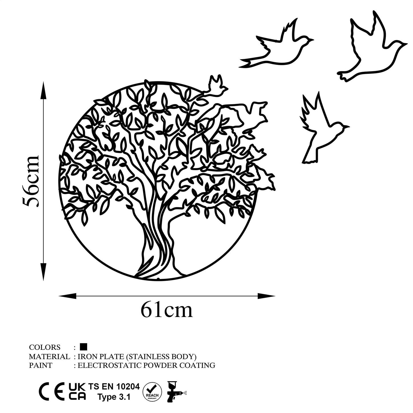 Metalna zidna dekoracija, Tree And Birds 3