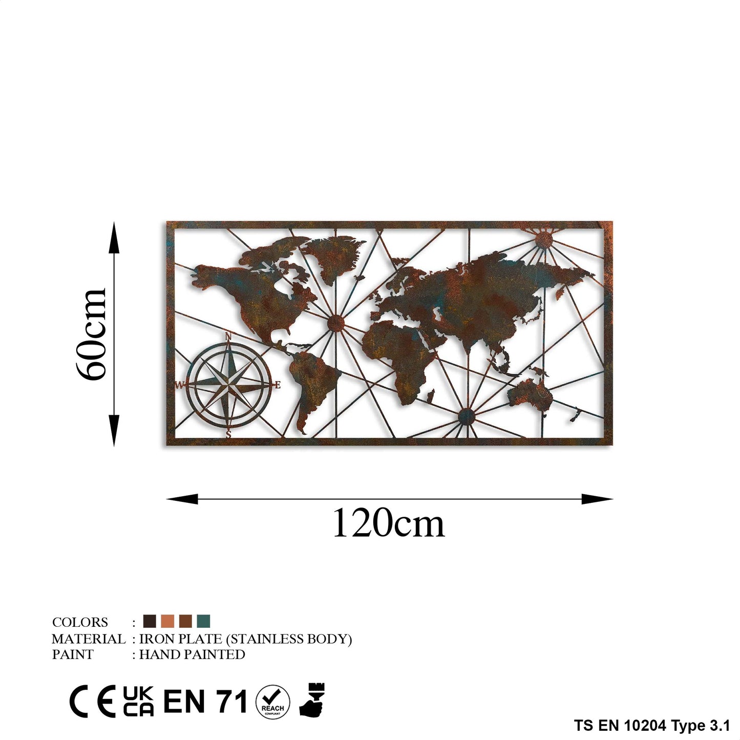 Metalna zidna dekoracija, World Map Large - 2