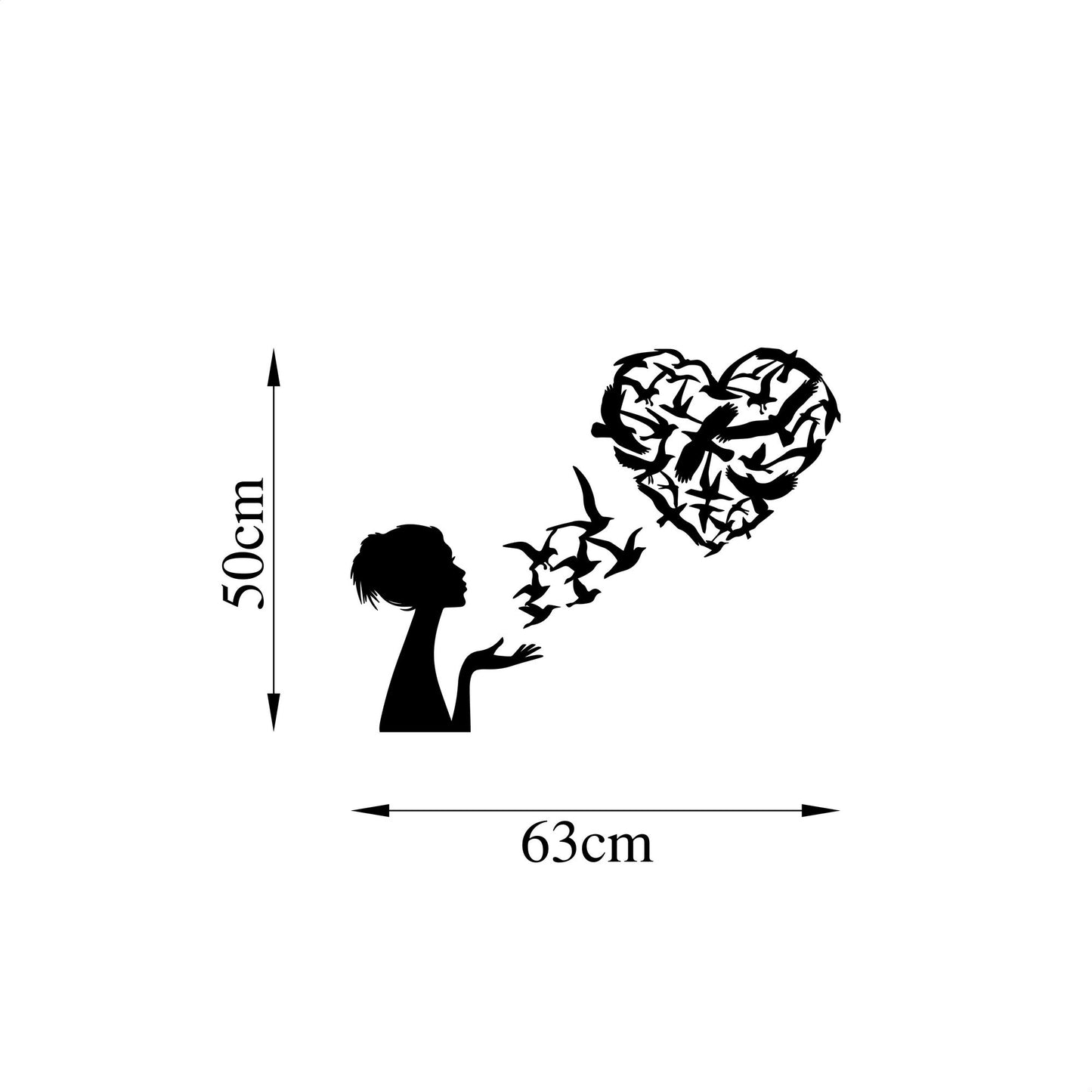 Metalna zidna dekoracija, Birds Woman Heart - 465