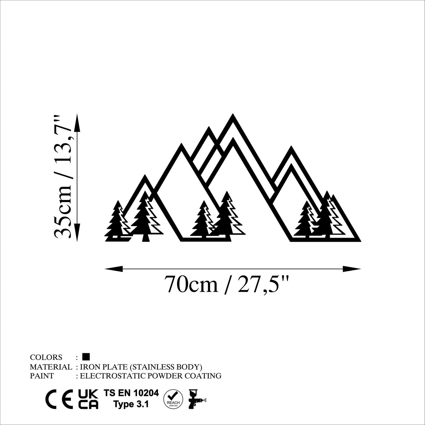 Metalna zidna dekoracija, Mountain - v1