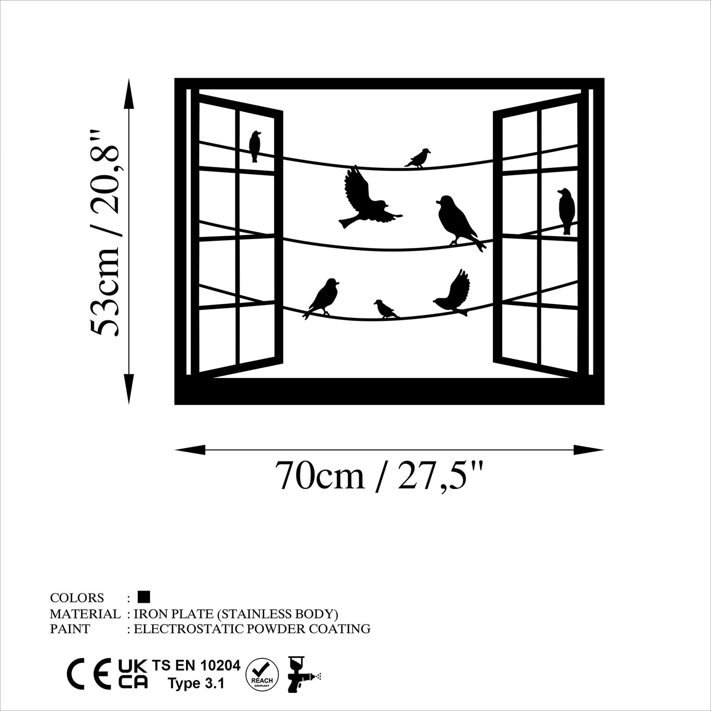 Metalna zidna dekoracija, Birds in Front Of The Window - 1
