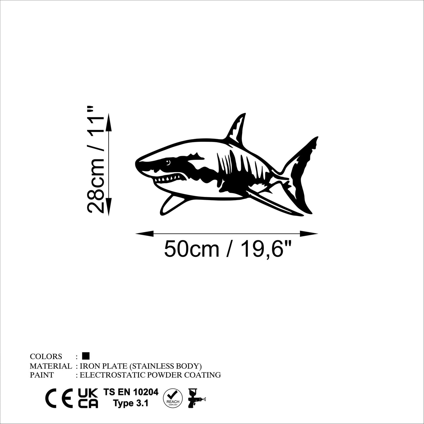 Metalna zidna dekoracija, Shark - M