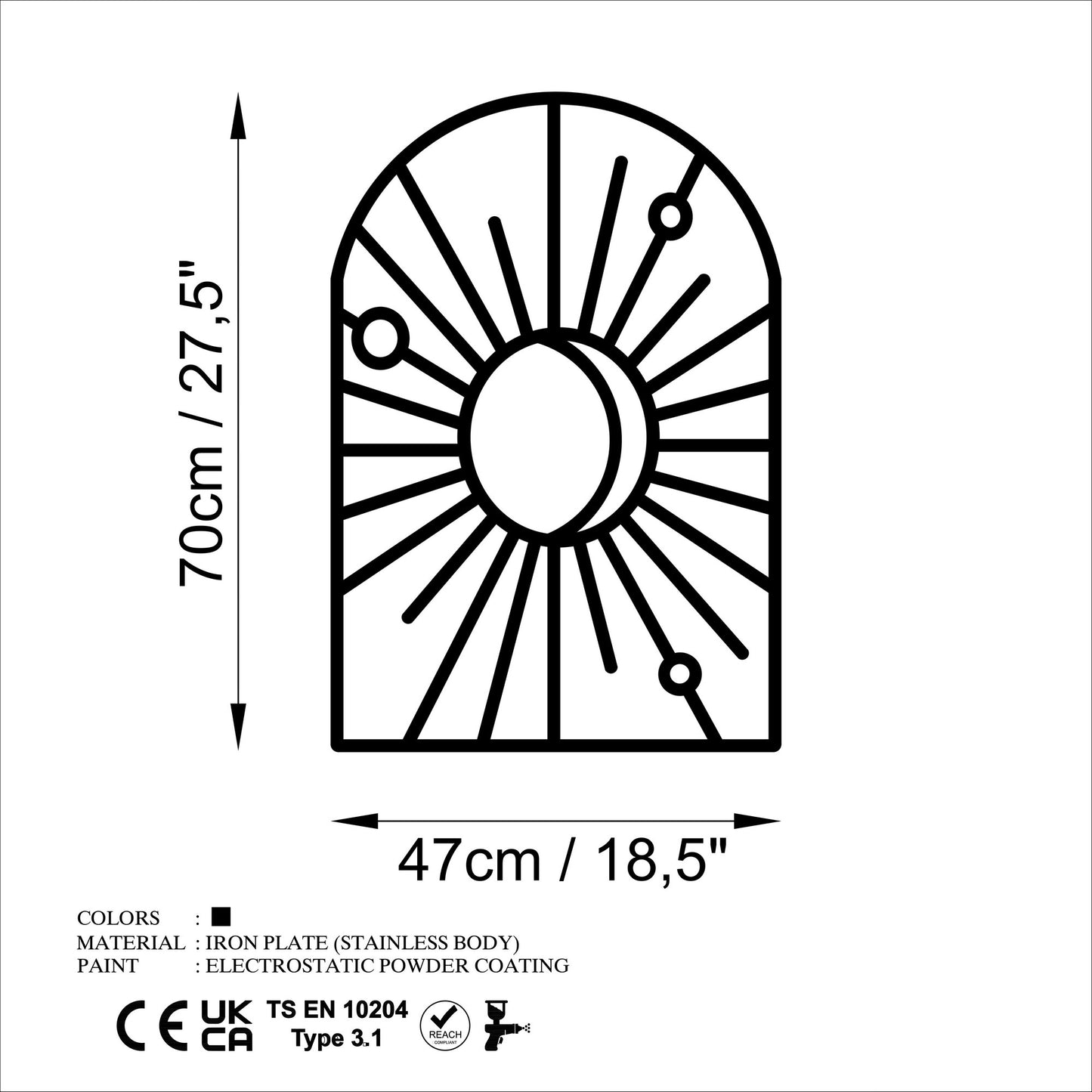 Metalna zidna dekoracija, Window And Crescent - L