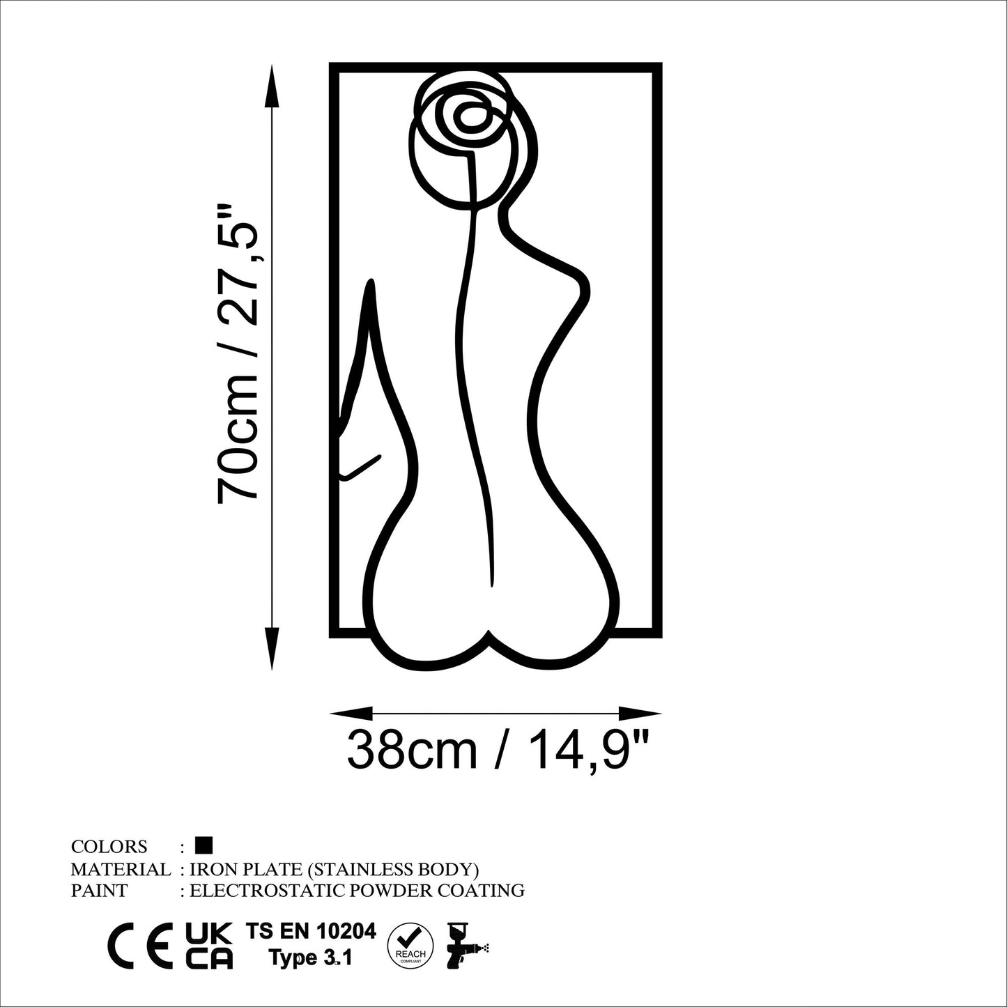 Metalna zidna dekoracija, Rose Silhouette - L