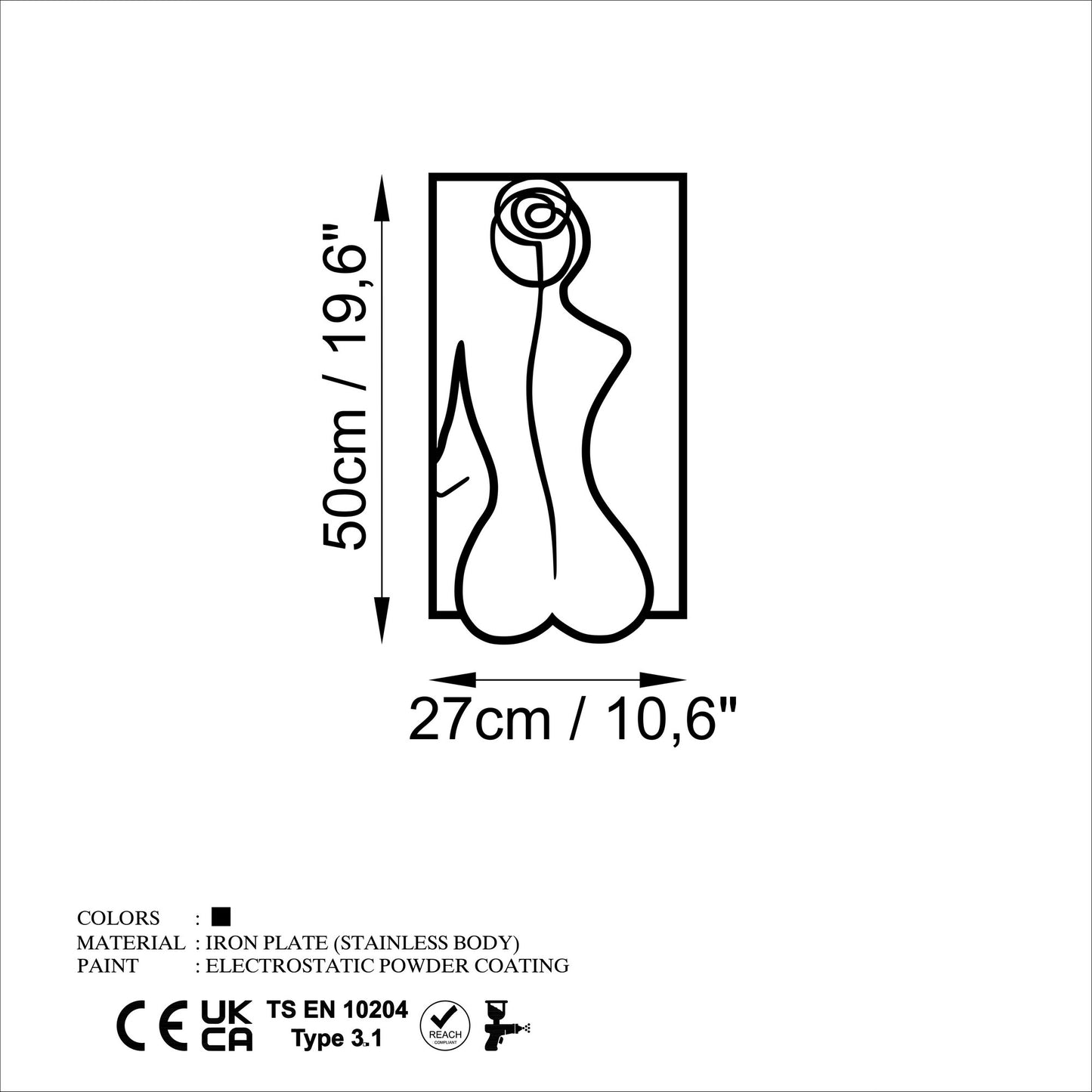 Metalna zidna dekoracija, Rose Silhouette - M