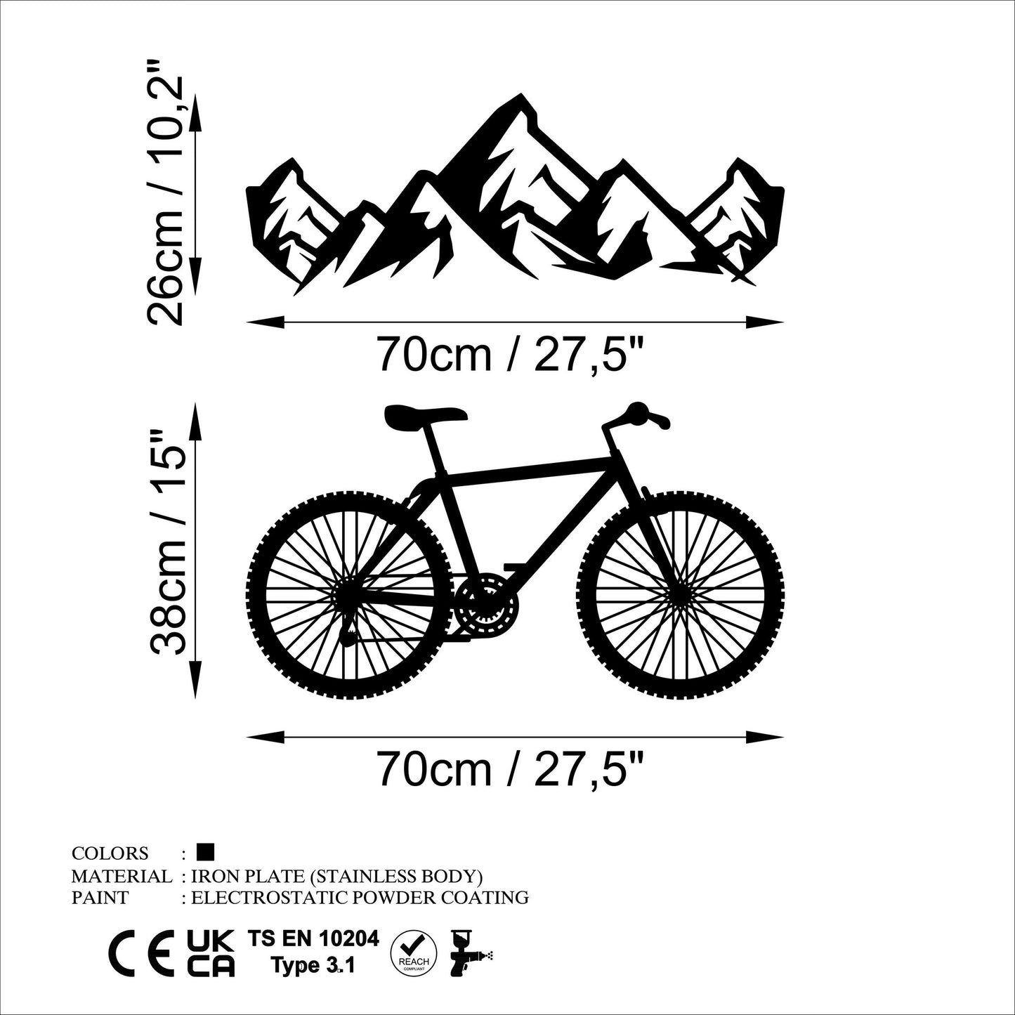 Metalna zidna dekoracija, Mountain And Bicycle - L