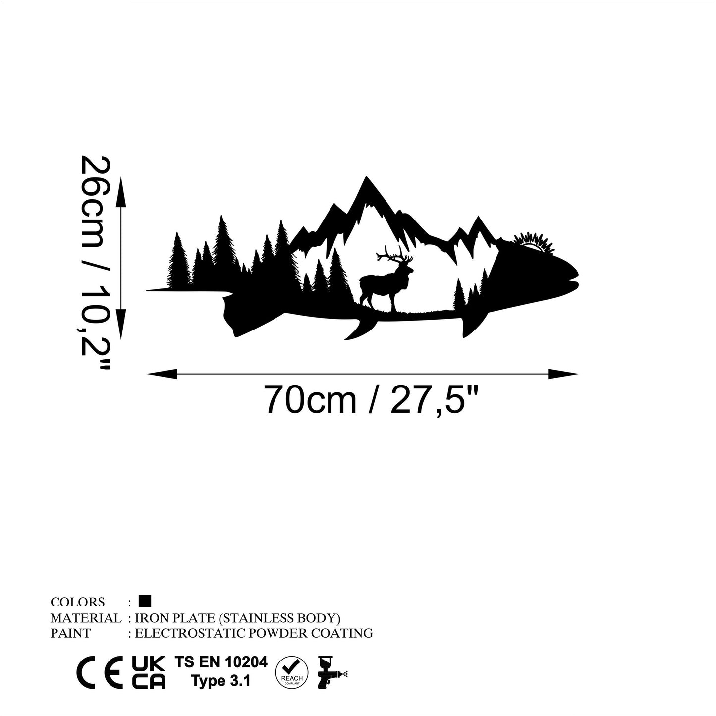 Metalna zidna dekoracija, Mountain And Deer