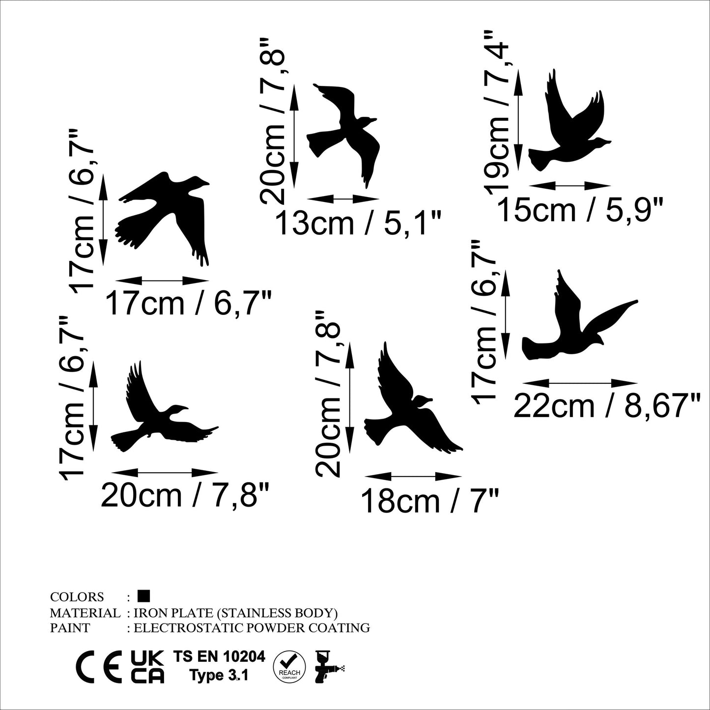 Metalna zidna dekoracija, Flying Birds