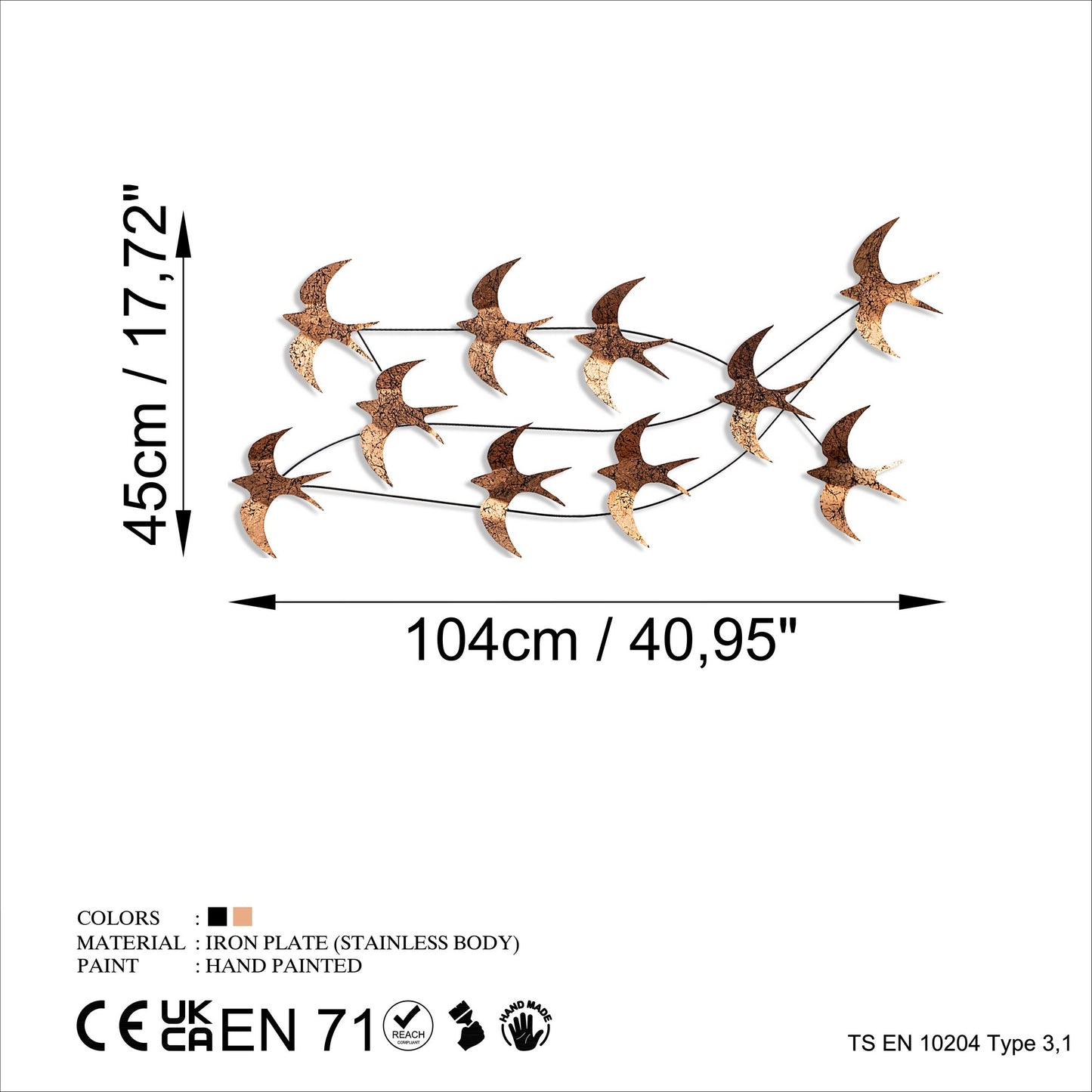 Metalna zidna dekoracija, Flock of Swallows 1