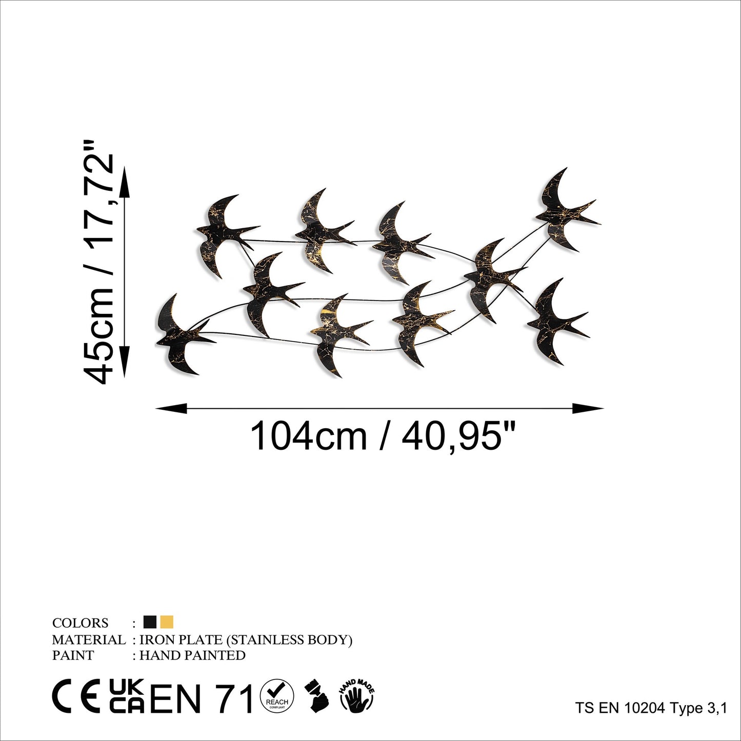 Metalna zidna dekoracija, Flock of Swallows 3
