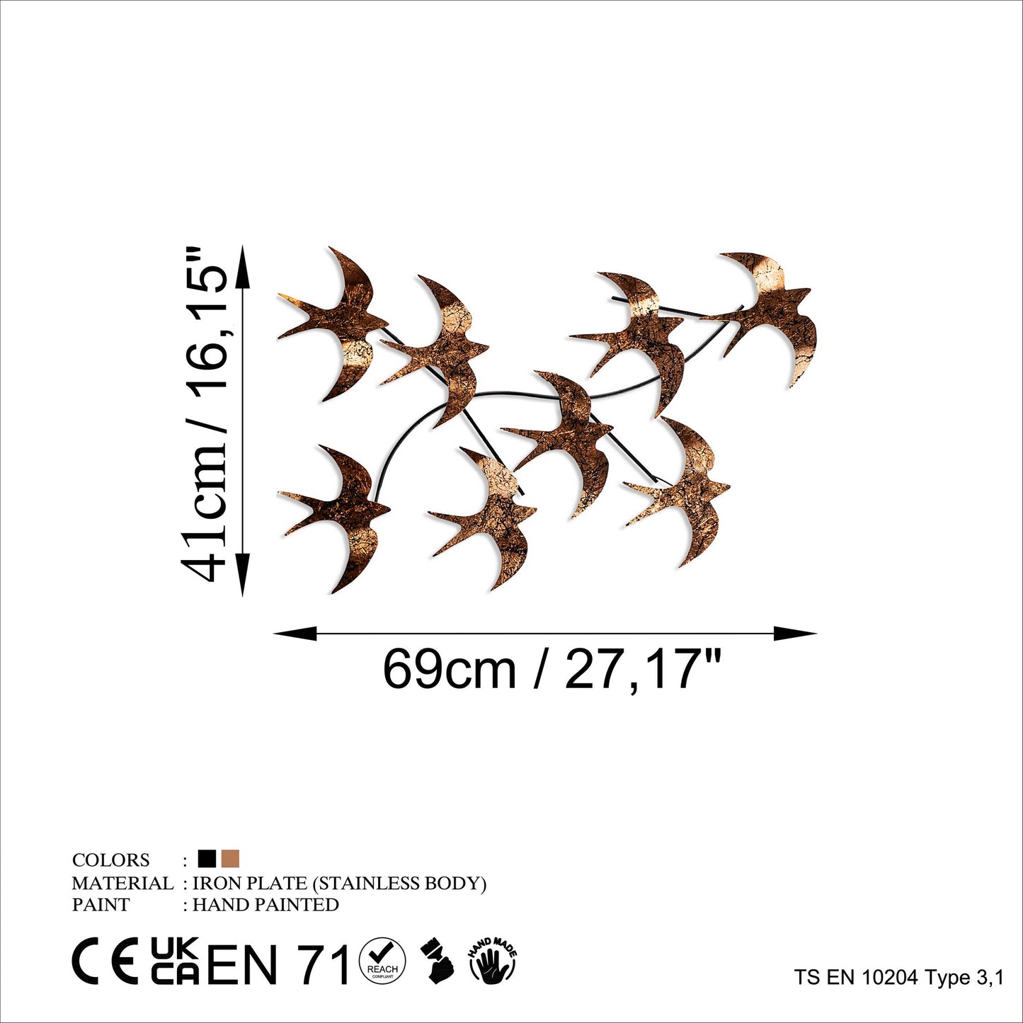 Metalna zidna dekoracija, Flying Birds 3