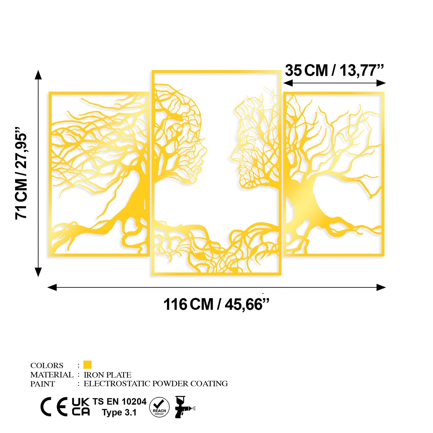 Metalna zidna dekoracija Golden Triple Root Human 1