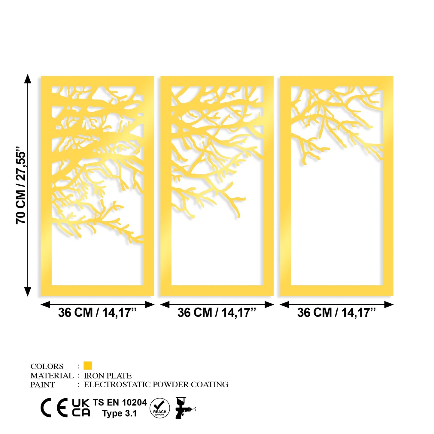 Metalna zidna dekoracija Golden Triple Tree 1