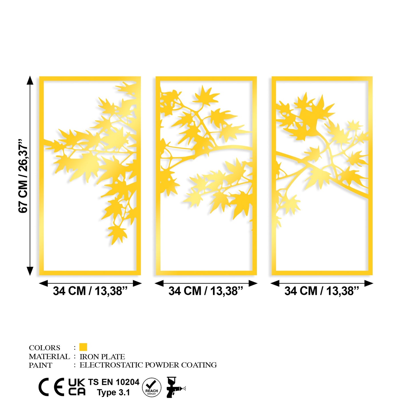 Metalna zidna dekoracija Golden Triple Tree 3