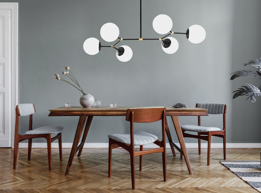 Visilica DAMAR crno- bijela, metal - staklo, 100 x58 cm, visina 48 cm, promjer kugli 15 cm, 6 x E27 40 W, Damar - 6321