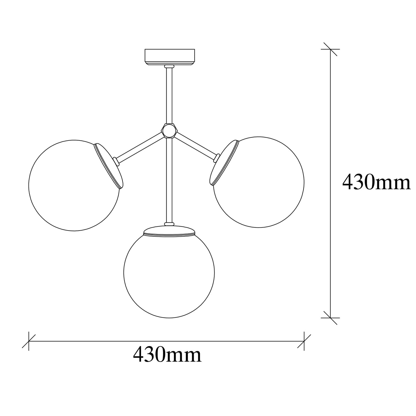 Vislica DAMAR 3 zlatno- bijela, metal- staklo, 43 x 15 cm, visina 43 cm, promjer kugle 15 cm, 3 x E27 40 W, Damar - 6337