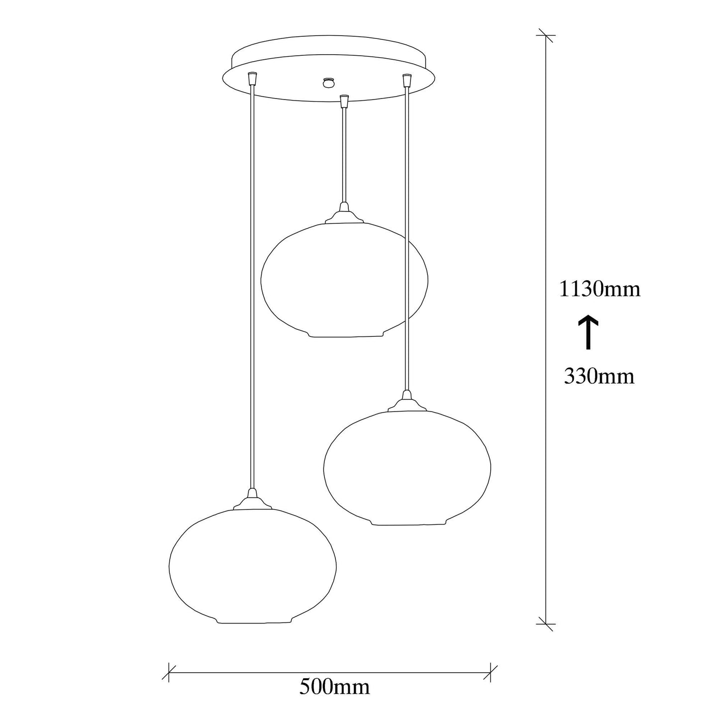 Vislica CAMINI MR crno- mjedena, metal- staklo, promjer 50 cm, vivisna 113 cm, podesvia visiana, duljina kabla 90 cm, 3 x E27 40 W, Camini - MR - 868