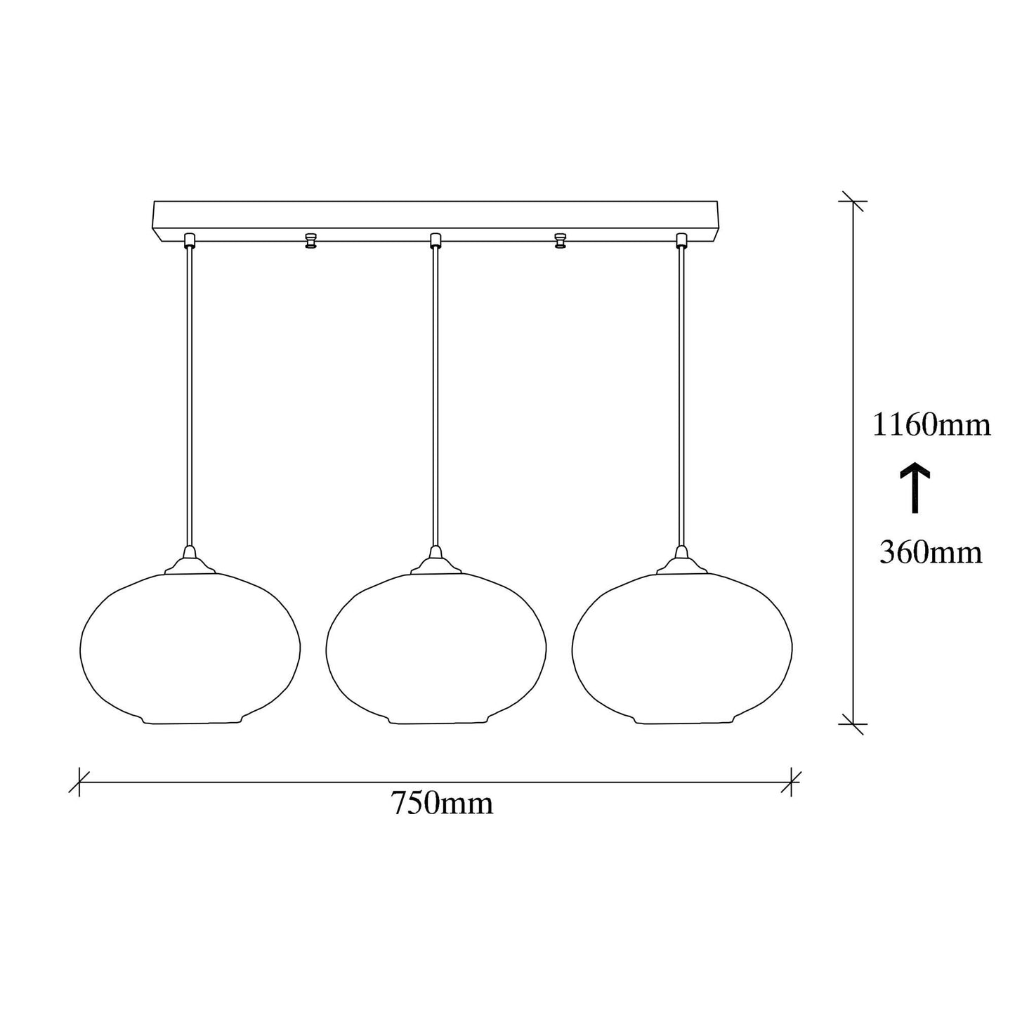 Vislica CAMINI L crno- mjedena, metal- staklo, 75 x 25 cm, visina 113 cm, podesiva visina, duljina kabla 90 cm, 3 x E27 40 W, Camini - MR - 871