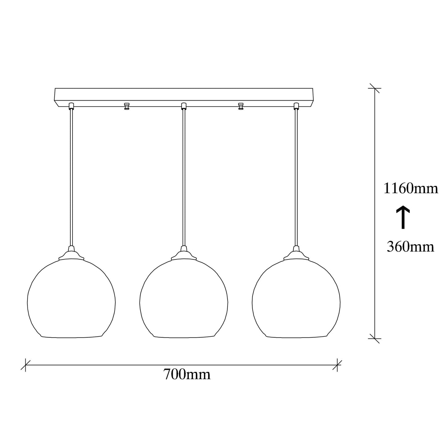 Vislica CAMINI TRIS, crno- mjedena, metal, 70 x 20 cm, visina 116 cm, promer sjenila 20 cm, podesiva visiana, duljina kabla 90 cm, 3 x E27 40 W, Camini - MR - 872