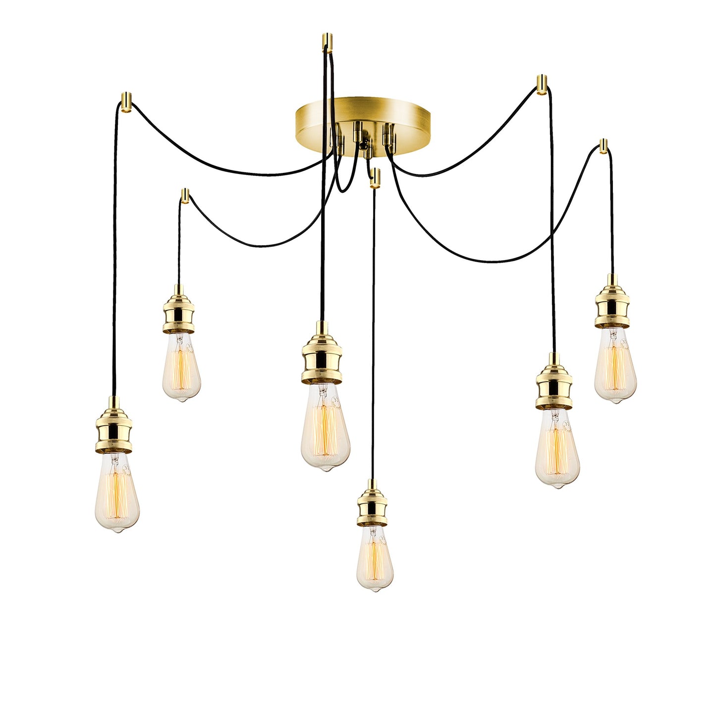 Vislica KABLUNI zlatna, metal, 126 x 126 cm, visina 102 cm, podesvia visiana, 6 x E27 40 W, Kabluni - MR - 913