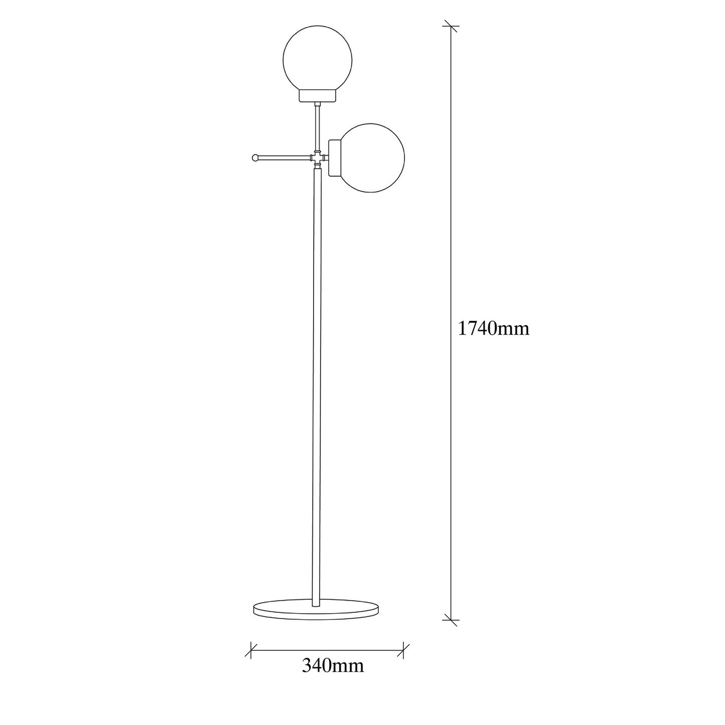 Podna lampa MUDONI MR, zlatna, metal- staklo, 34 x 15 cm, visina 174 cm, duljina kabla 350 cm, 2 x E27 40 W, Mudoni - MR - 955