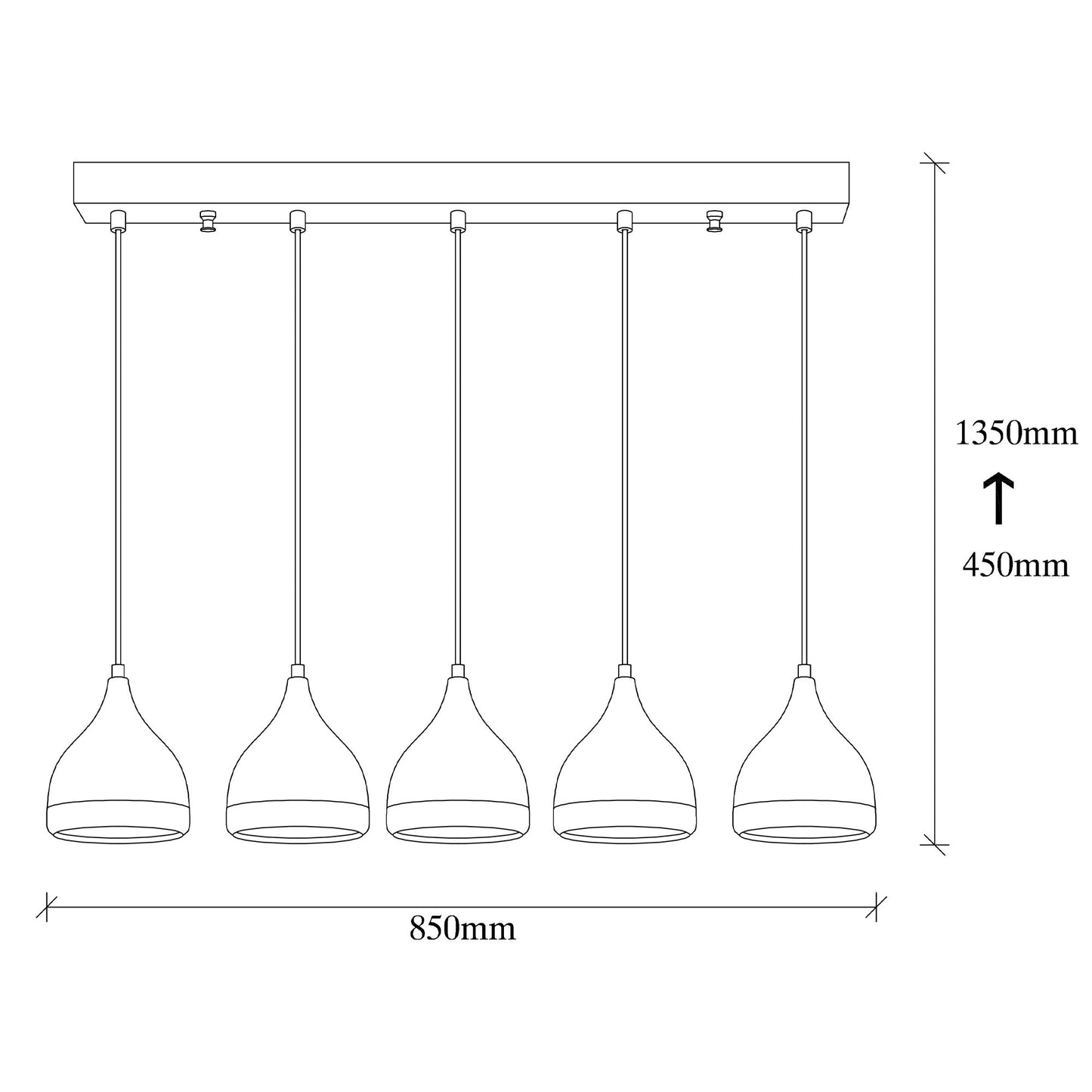 Vislica YILDO XL , crno- bakrena, metal, 85 x 15 cm, visina 135 cm, promjer sjenila 15 cm, visina 18 cm, podesiva visina, 5 x E27 40 W, Yıldo - 7010
