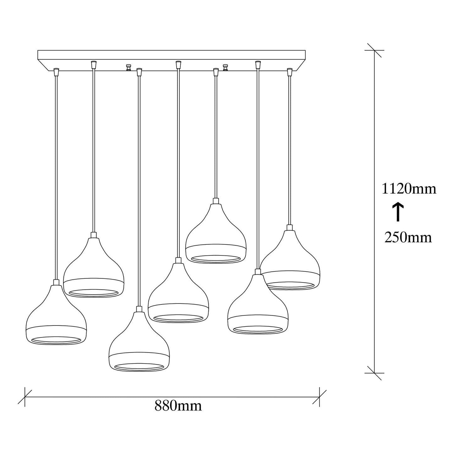 Vislica YILDO XXL, crna, metal , 88 x 36 cm, visina 112 cm, promjer cjenila 17 cm, visina 16 cm, podesiva visina, 7 X E27 40 W, Yıldo - 6894