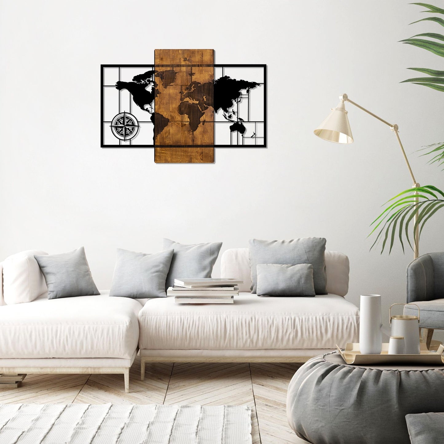 Zidna dekoracija COMPASS, World Map With Compass