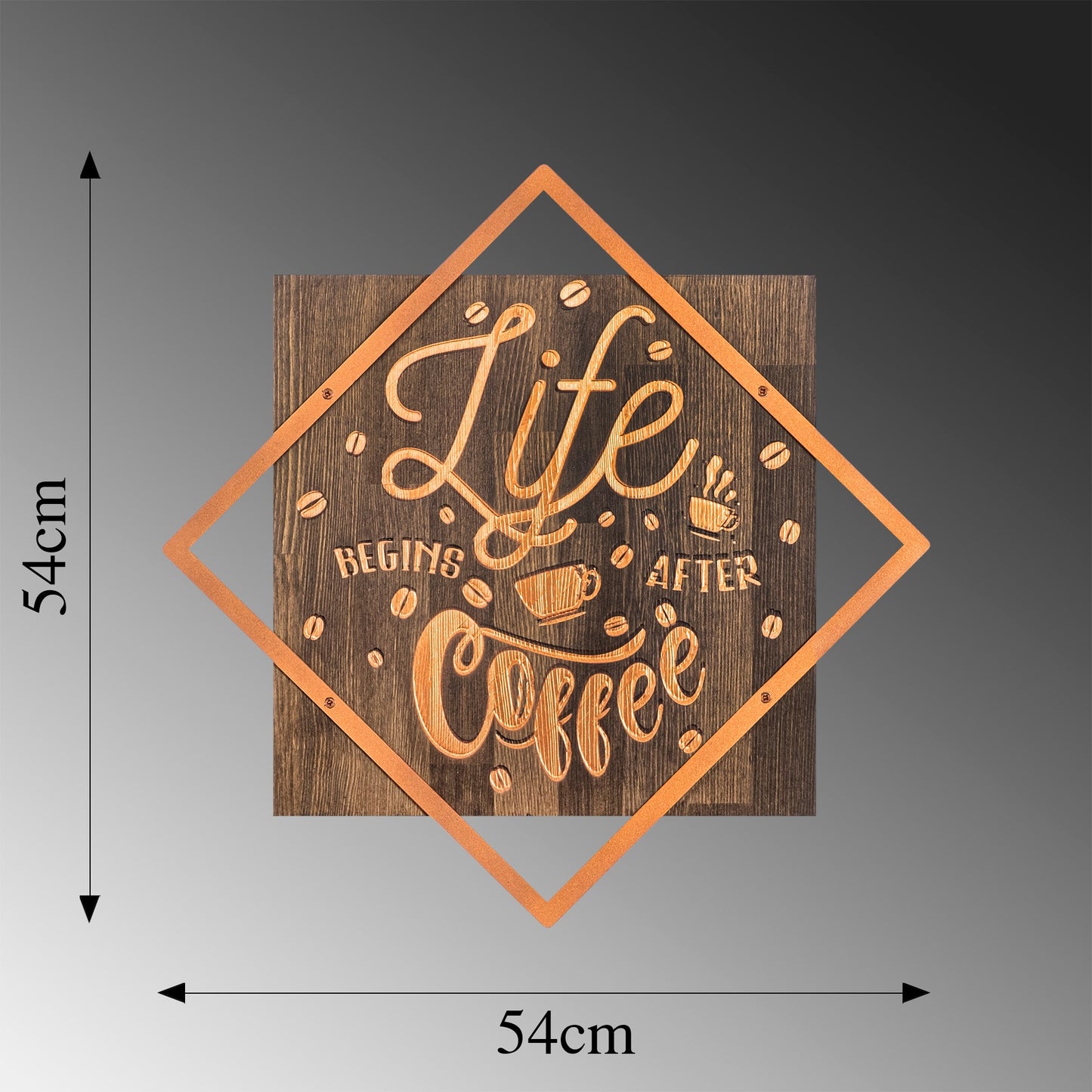 Drvena zidna dekoracija, Life Begins After Coffee - Copper