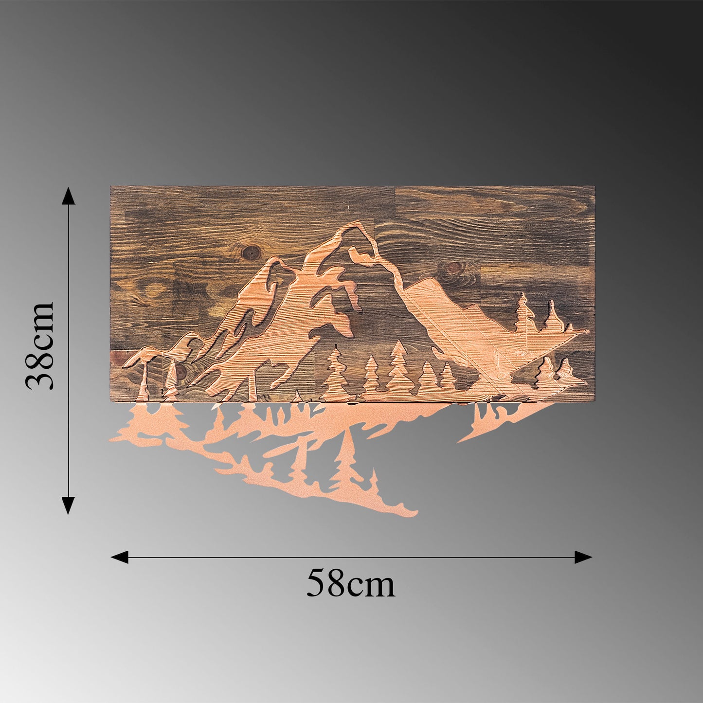 Drvena zidna dekoracija, Mountain v2 - Copper