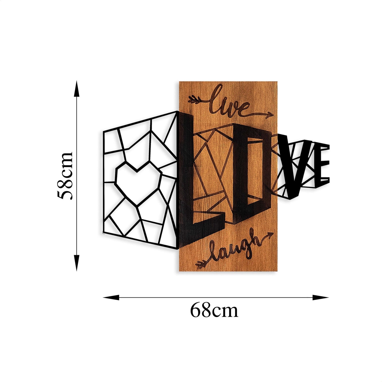Ukrasni drveni zidni dodatak, Live Love Laugh - 380