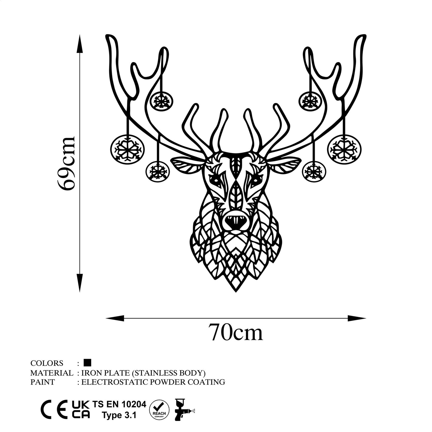 Metalna zidna dekoracija, Christmas Deer