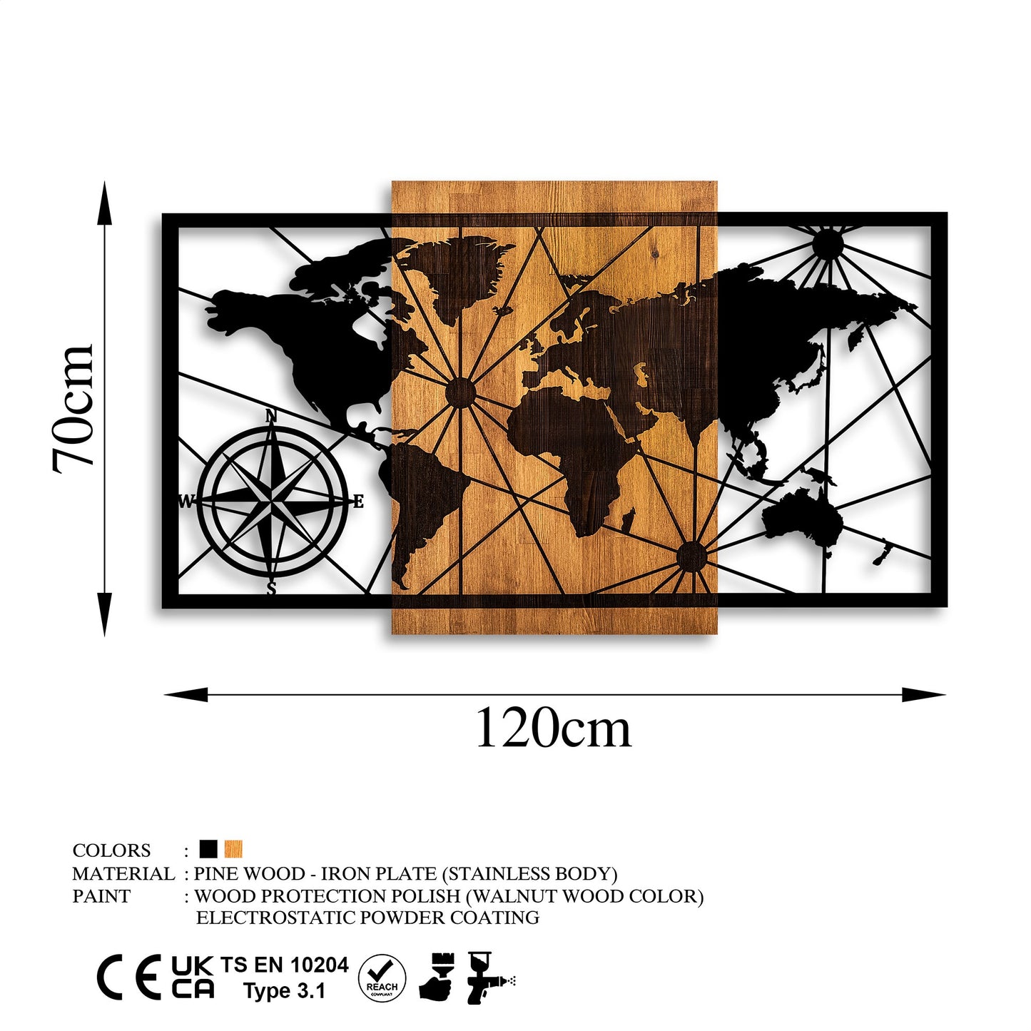 Drvena zidna dekoracija, World Map 3-L