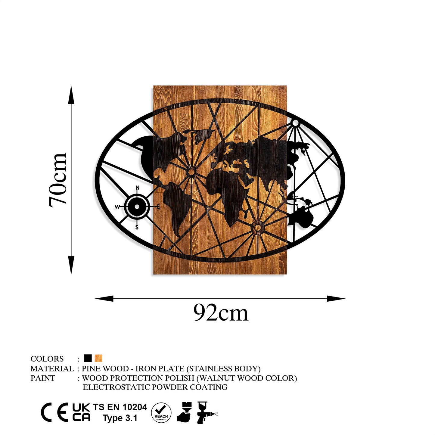 Drvena zidna dekoracija, World Map 4-L