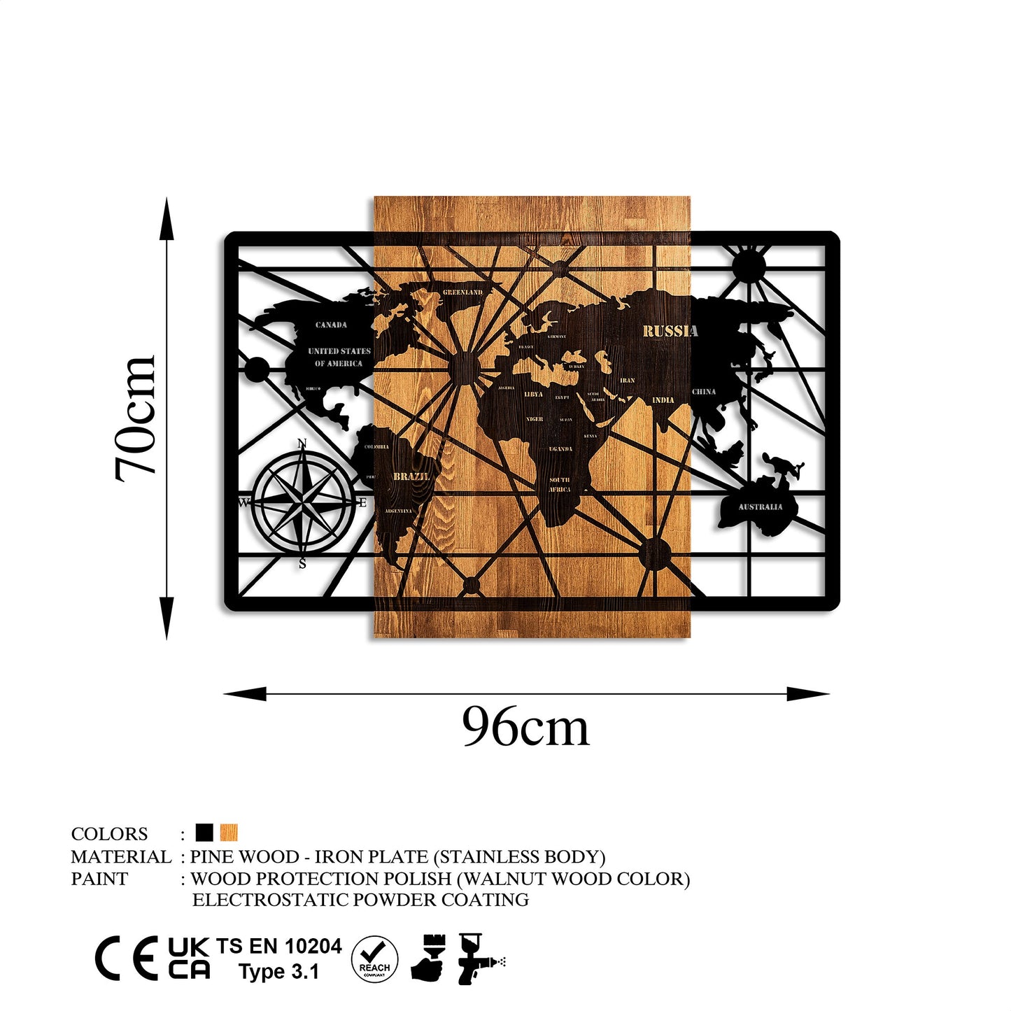 Drvena zidna dekoracija, World Map 6-L