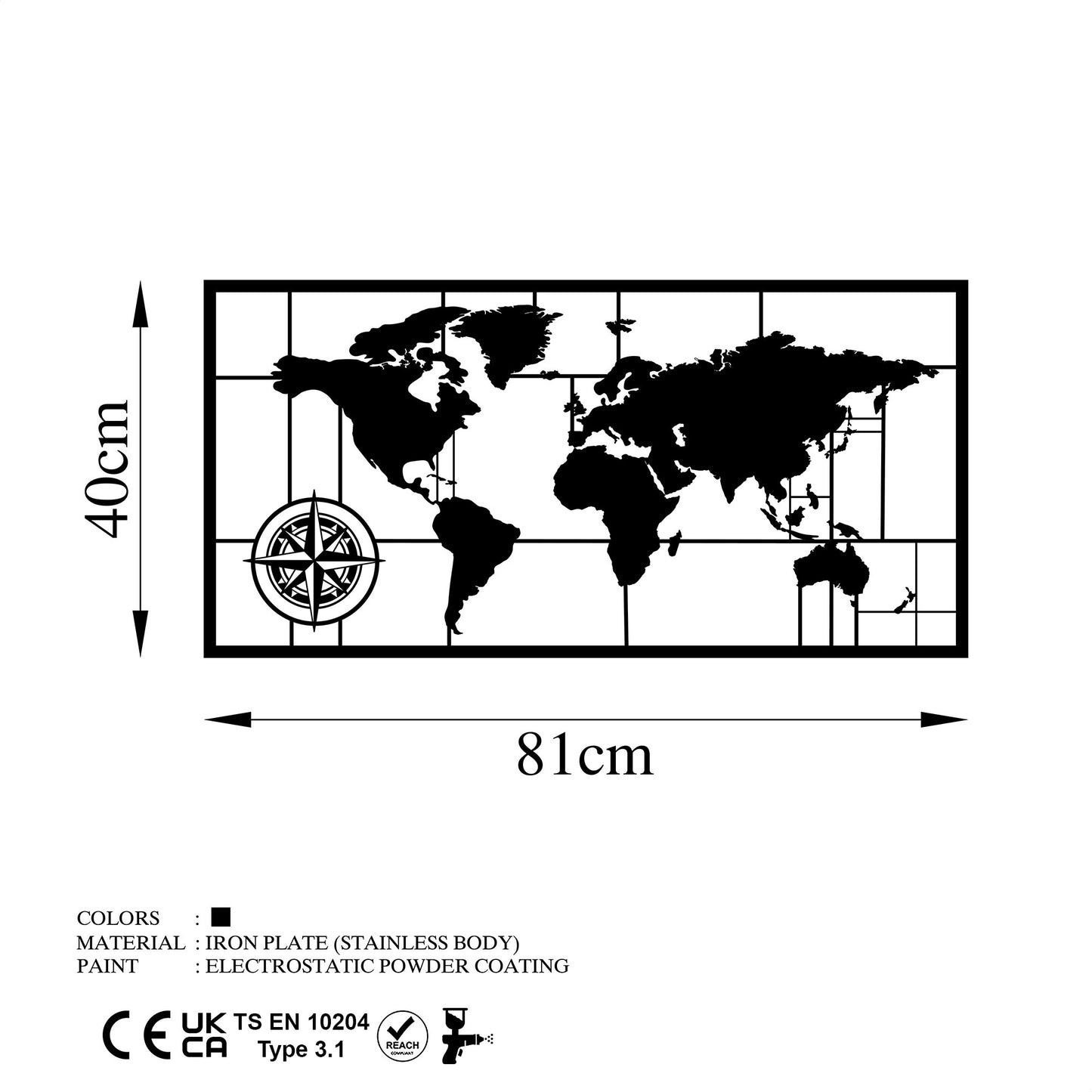 Metalna zidna dekoracija, World Map 9-M