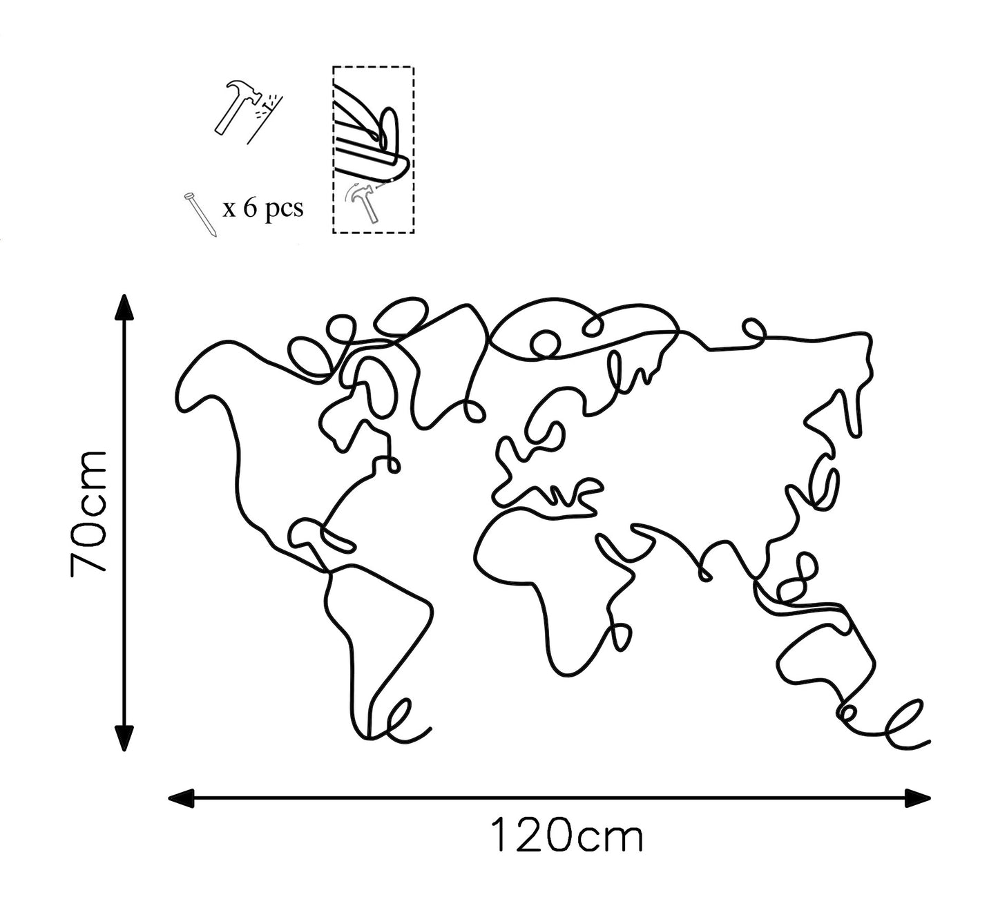 Metalna zidna dekoracija World Map