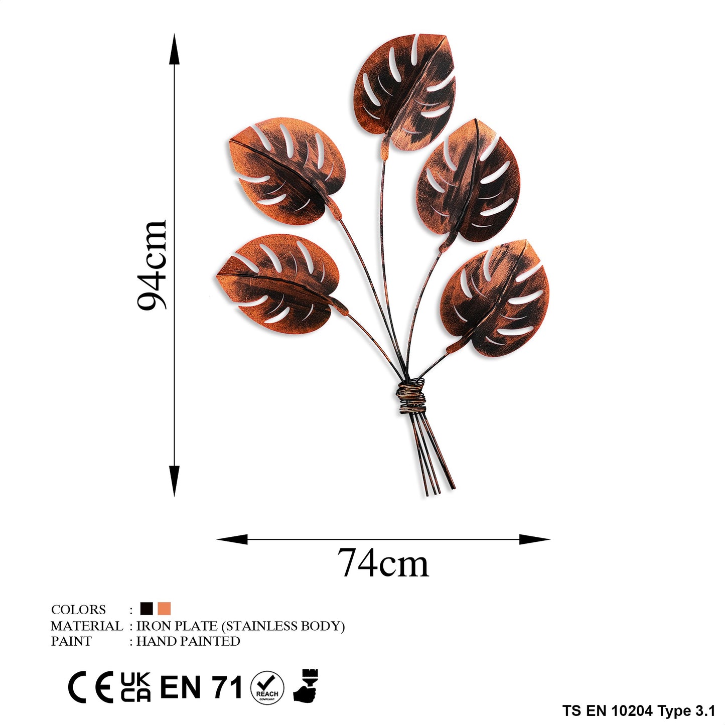 Metalna zidna dekoracija Monstera 2 - Copper