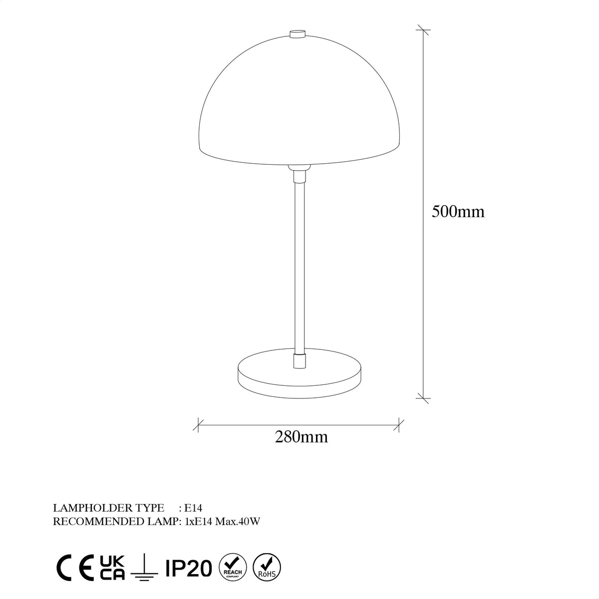 Stolna lampa VARZAN metalna crna promjer 28 cm, visina 18 cm, ukupna dimenzija 28 x 28 x 50 cm, duljina kabla 200 cm, E14 40 W, Varzan - 10856