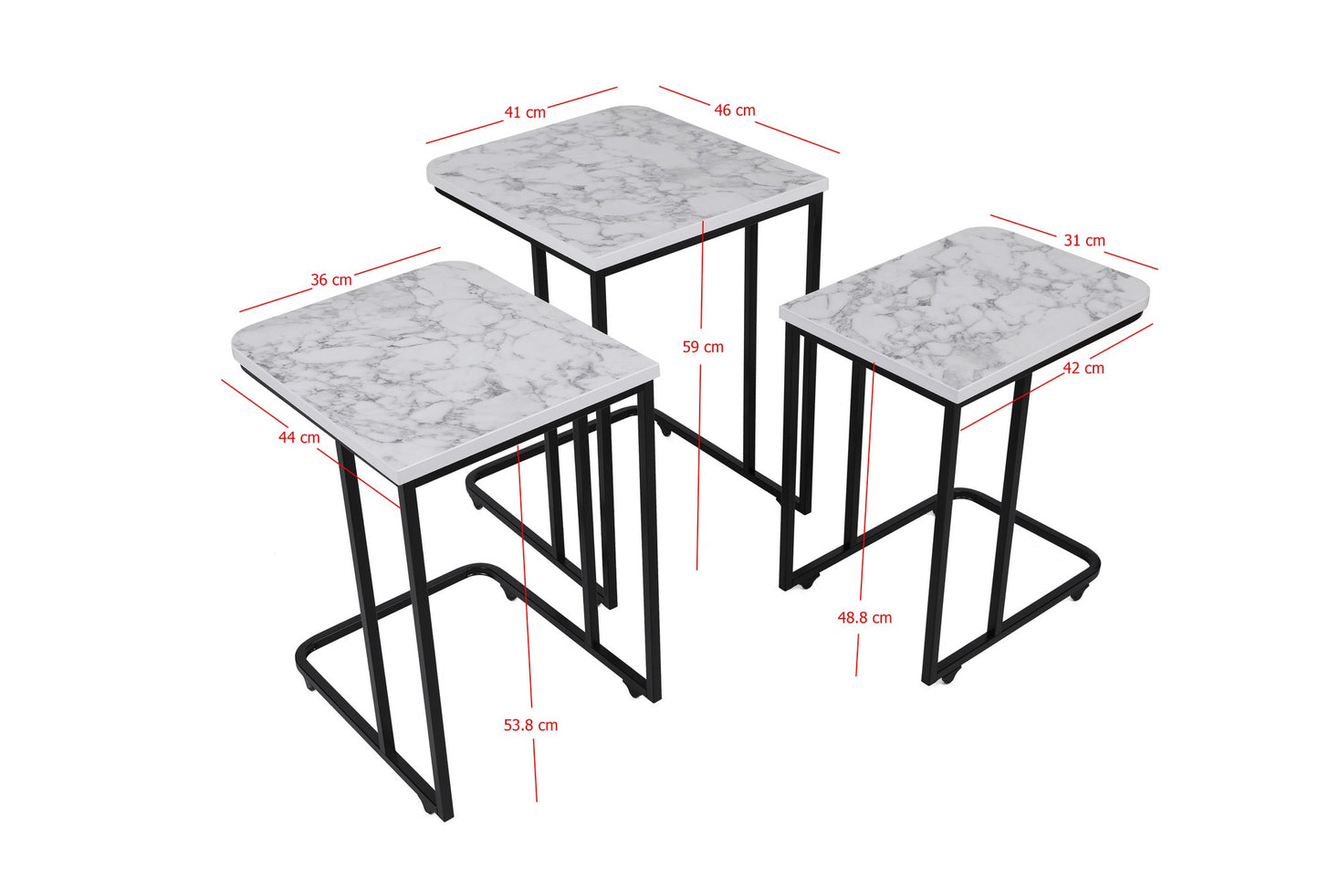 Stol za gniježđenje (3 komada), Bijela boja Crno, Ce Metal Zigon - 9404