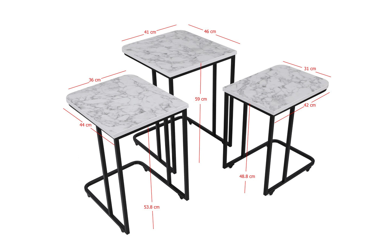 Stol za gniježđenje (3 komada), Bijela boja Crno, Ce Metal Zigon - 9404