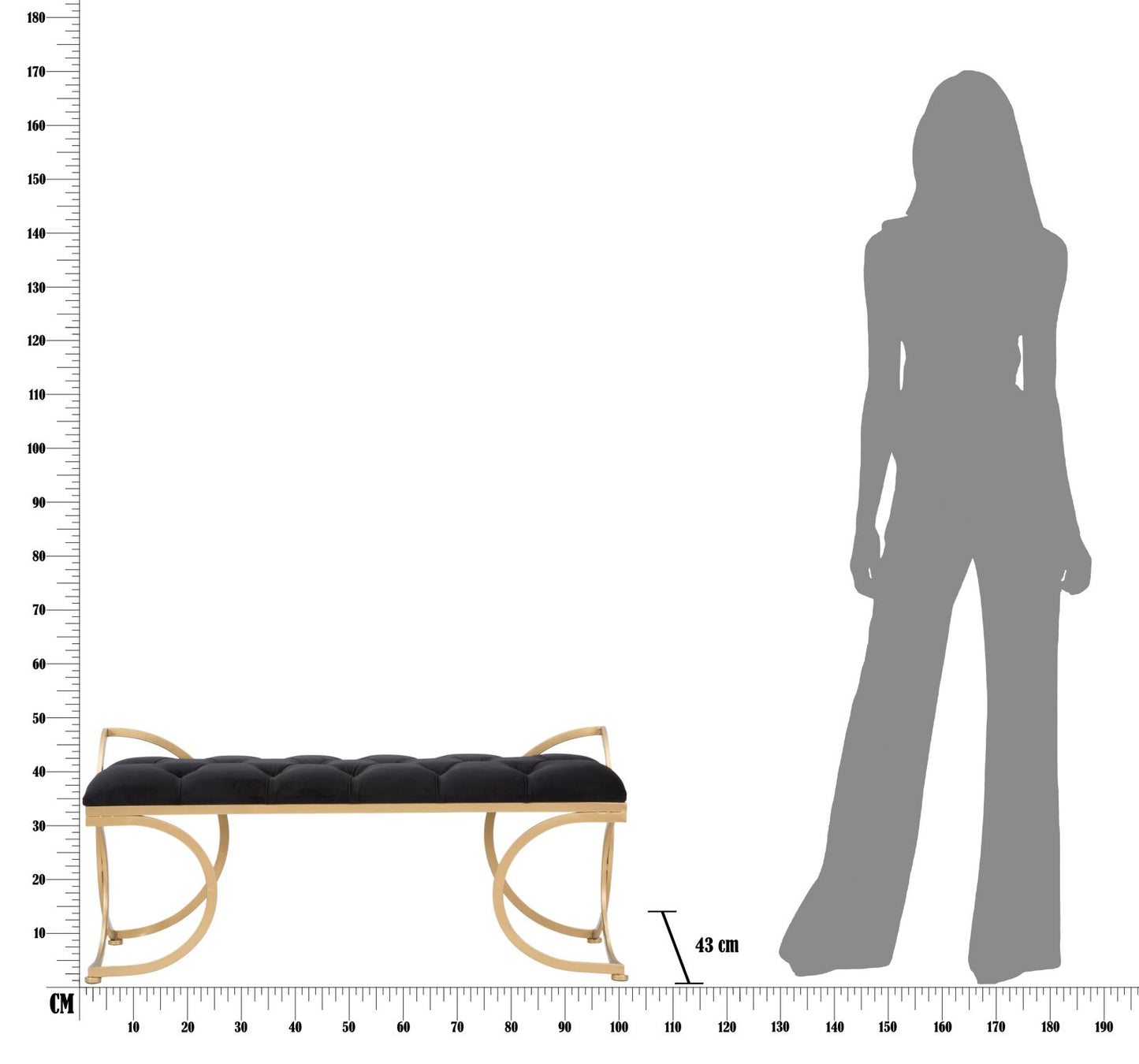 Klupa glam luxe crni com 103x43x47