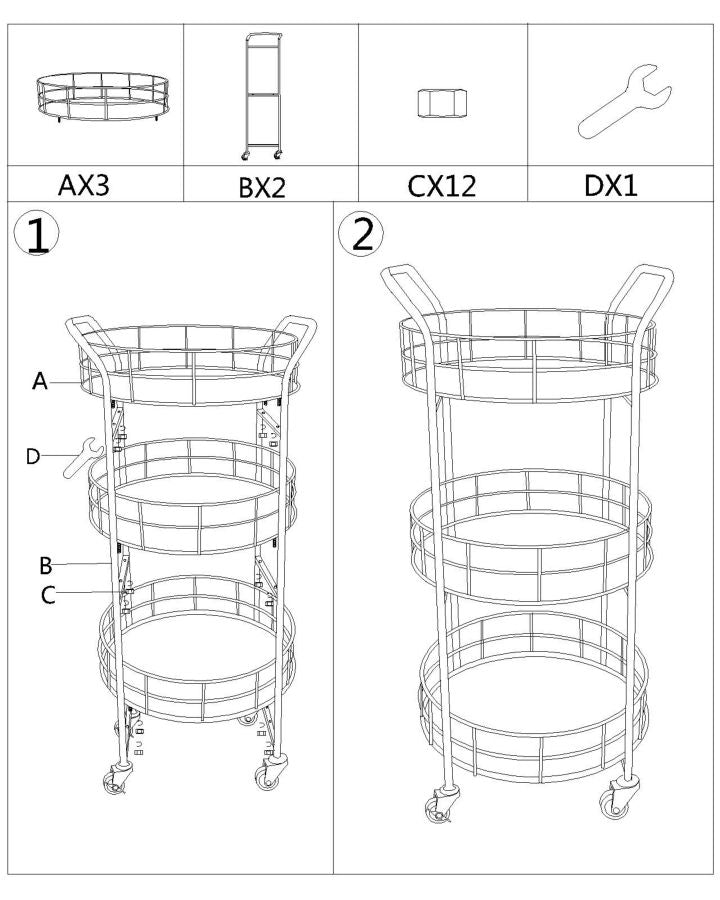 Kolica glam rotondo cm ø 38x77,5