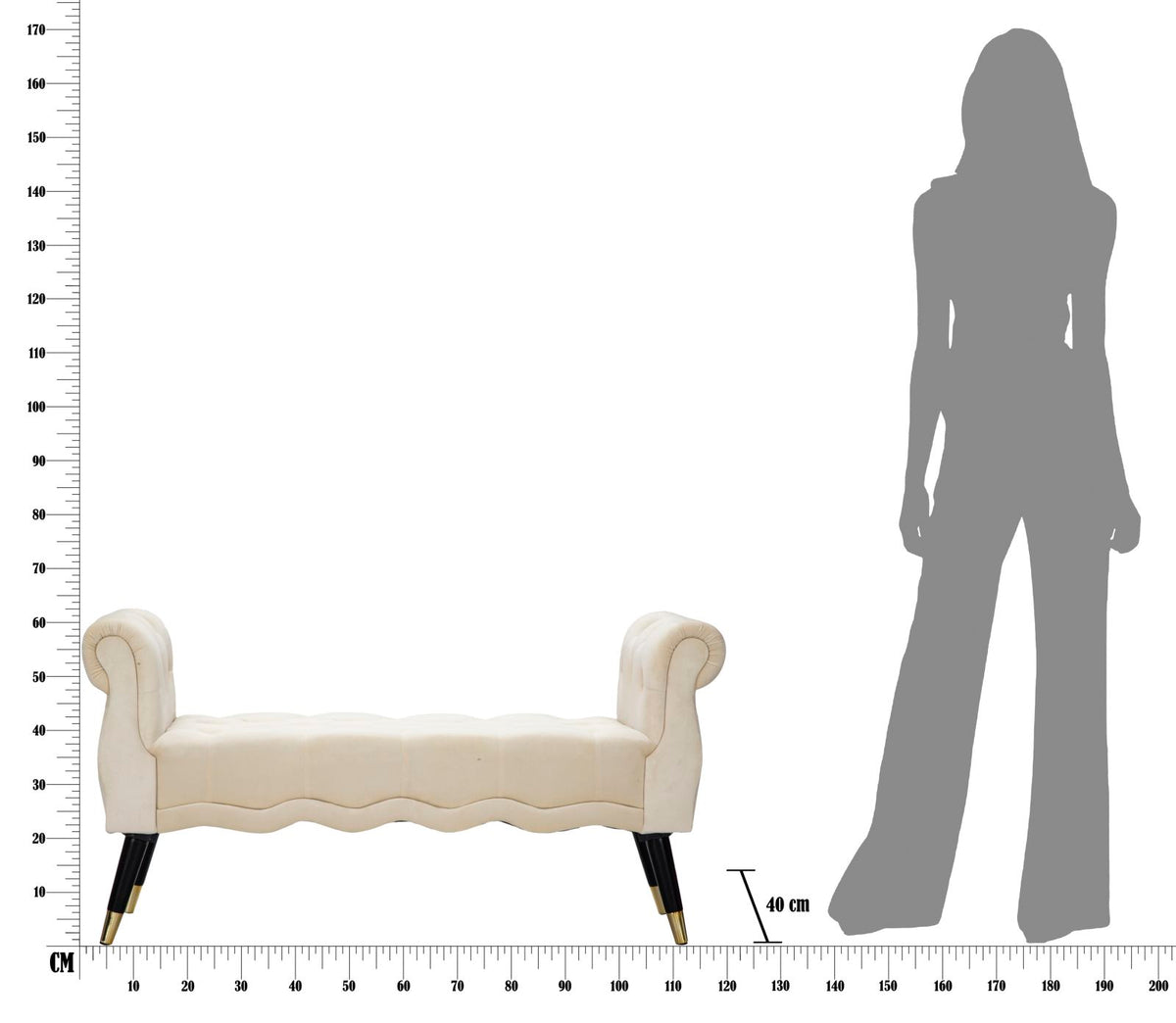 Klupa Paris kremasto-zlatne boje, 120 × 40 × 60 cm