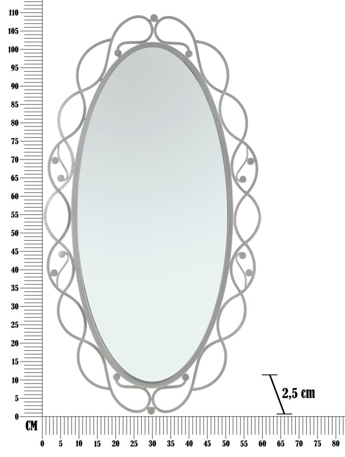 Zidno ogledalo ovalno srebro cm 60x2,5x110