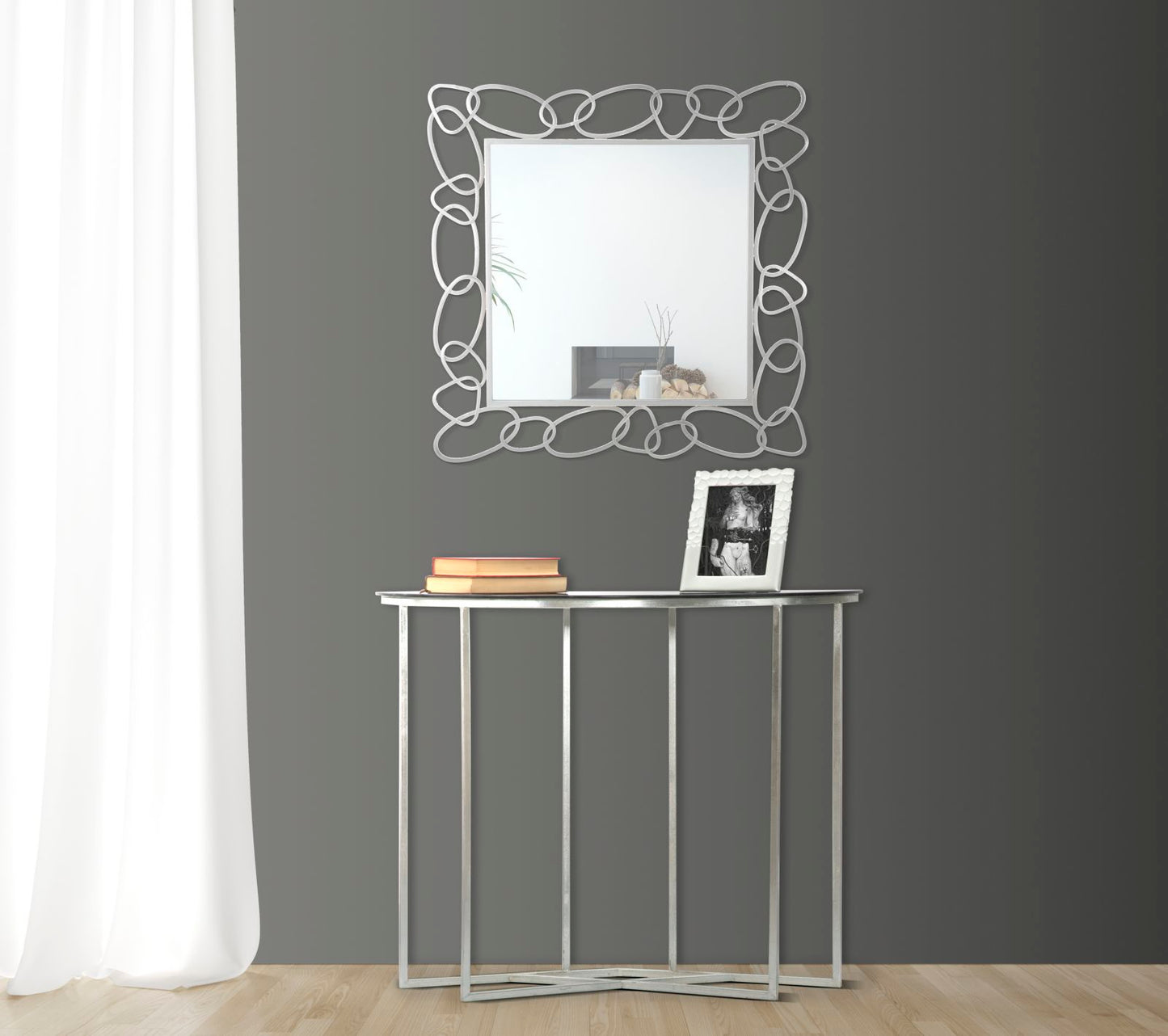 Lanac za zidno ogledalo srebrni cm 84x2x84