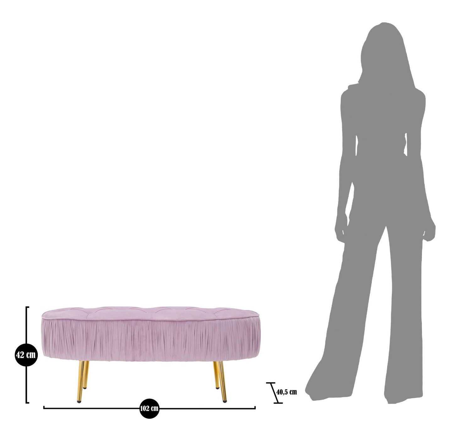Klupica ovalna rosa cm 102x40,5x42